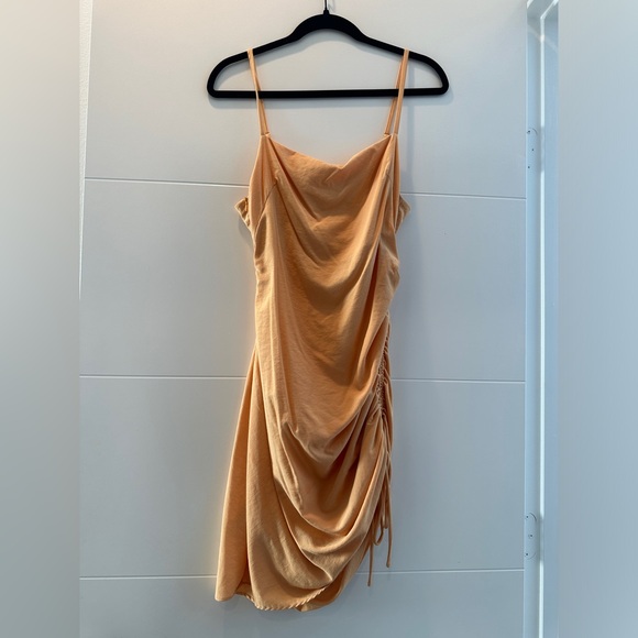 Emory Park orange peach ruched adjustable side fitted mini dress summer casual M - Picture 7 of 13